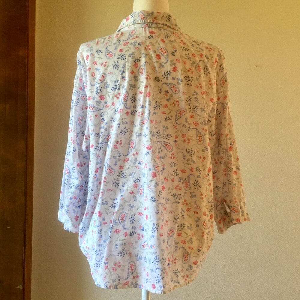 LRL White Button Down Red Blue Floral Paisley Size L Preppy Coastal Grandma - Picture 4 of 6
